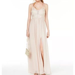 Sleeveless nude slit lace up gown